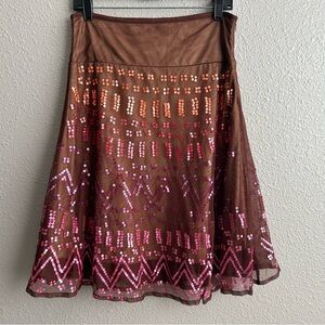 Arden B. Brown Y2K pink fairy sequin knee length mesh skirt
